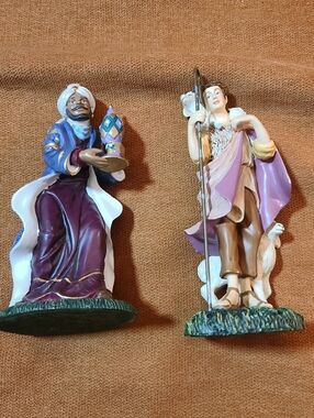 Thomas Kinkade Hawhorne Village Nativity Wise Man & Shepherd Figurines 2007